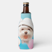 Fluffy Dog met Wit Pet Flesjeskoeler (Fles Voorkant)