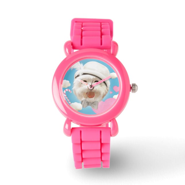 Fluffy Dog met Wit Pet Horloge (Voorkant)