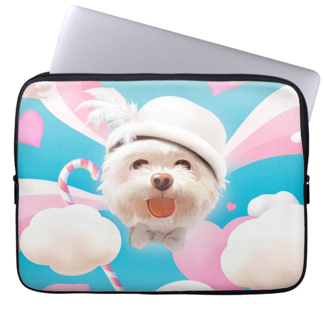 Fluffy Dog met Wit Pet Laptop Sleeve (Voorkant)