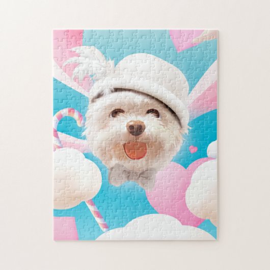 Fluffy Dog met Wit Pet Legpuzzel (Verticaal)
