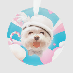 Fluffy Dog met Wit Pet Ornament