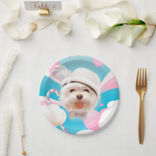 Fluffy Dog met Wit Pet Papieren Bordje (Huwelijk)