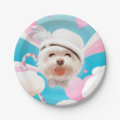 Fluffy Dog met Wit Pet Papieren Bordje (Voorkant)