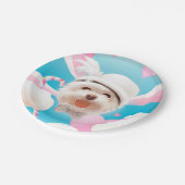 Fluffy Dog met Wit Pet Papieren Bordje (Gekanteld)
