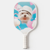 Fluffy Dog met Wit Pet Pickleball Paddle (Voorkant)