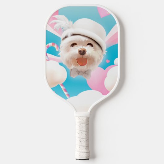 Fluffy Dog met Wit Pet Pickleball Paddle (Voorkant)