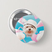 Fluffy Dog met Wit Pet Ronde Button 5,7 Cm (Voorkant /achterkant)