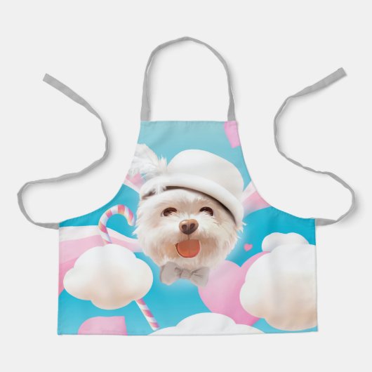 Fluffy Dog met Wit Pet Schort (Voorkant)