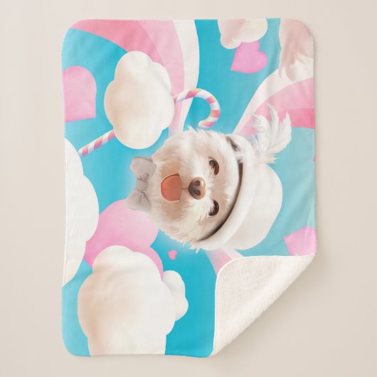 Fluffy Dog met Wit Pet Sherpa Deken (Voorkant)