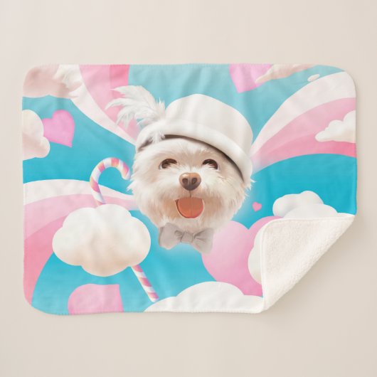 Fluffy Dog met Wit Pet Sherpa Deken (Voorkant (horizontaal))