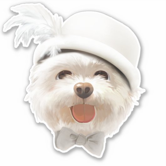 Fluffy Dog met Wit Pet Sticker (Voorkant)