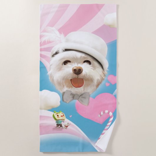 Fluffy Dog met Wit Pet Strandlaken (Voorkant)