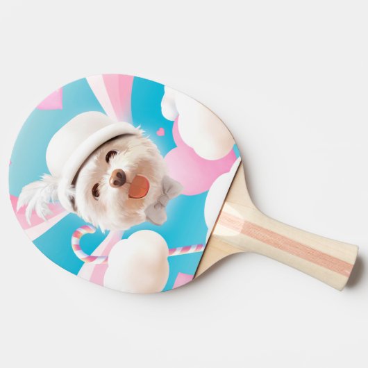 Fluffy Dog met Wit Pet Tafeltennisbatje (Zijkant)