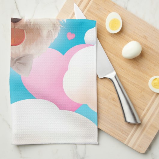 Fluffy Dog met Wit Pet Theedoek (Quarter Fold)