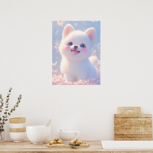 Fluffy Dog Whimsical Dream Poster (Keuken)