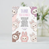 Fluffy Dolls Pastel Bunny Thema Verjaardag Bedankkaart (Staand voorkant)