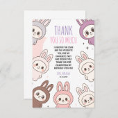 Fluffy Dolls Pastel Bunny Thema Verjaardag Bedankkaart (Voorkant / Achterkant)