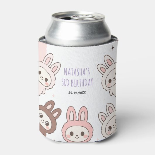 Fluffy Dolls Pastel Bunny Thema Verjaardag Blikjeskoeler (Blikje Voorkant)