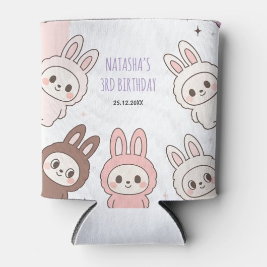 Fluffy Dolls Pastel Bunny Thema Verjaardag Blikjeskoeler (Voorkant)