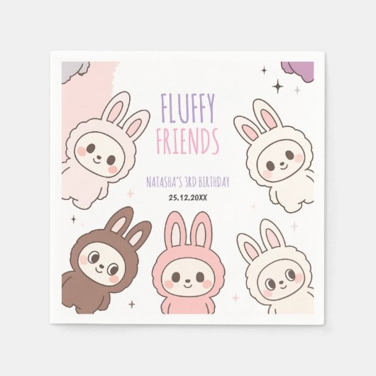 Fluffy Dolls Pastel Bunny Thema Verjaardag Servet (Voorkant)