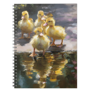 Fluffy Ducklings Pond Reflectie Kunst Notitieboek
