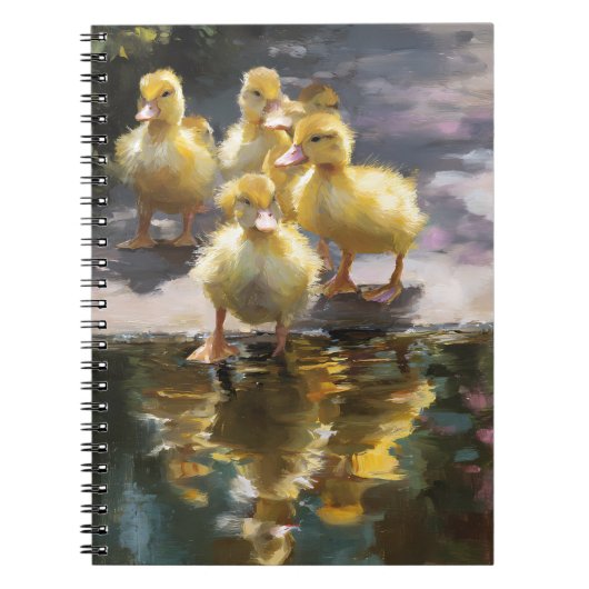 Fluffy Ducklings Pond Reflectie Kunst Notitieboek (Voorkant)