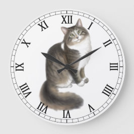 Fluffy Duffy Cat Wall Clock Grote Klok