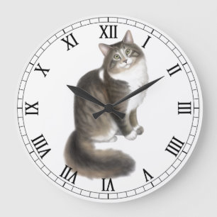 Fluffy Duffy Cat Wall Clock Grote Klok