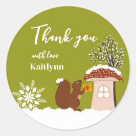 Fluffy Eekhoorn Cadeau Winter Baby Shower Cadeau  Ronde Sticker