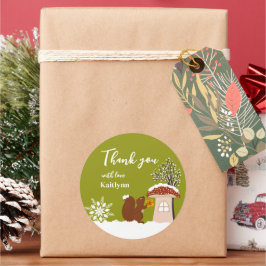 Fluffy Eekhoorn Cadeau Winter Baby Shower Cadeau  Ronde Sticker