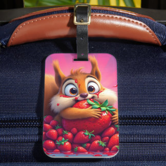 Fluffy eekhoorn “Gek van aardbeien”, grappig Bagagelabel