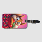 Fluffy eekhoorn “Gek van aardbeien”, grappig Bagagelabel (Voorkant (horizontaal))