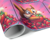 Fluffy eekhoorn “Gek van aardbeien”, grappig Cadeaupapier (Rol Hoek)