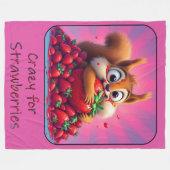 Fluffy Eekhoorn “Gek van Aardbeien”, grappig Fleece Deken (Voorkant (Horizontaal))