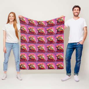 Fluffy Eekhoorn “Gek van Aardbeien”, grappig Fleece Deken