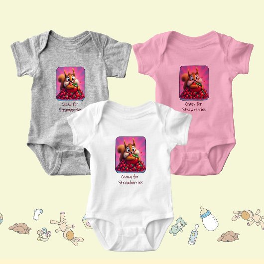 Fluffy eekhoorn “Gek van aardbeien”, grappig Romper