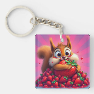 Fluffy eekhoorn “Gek van aardbeien”, grappig  Sleutelhanger