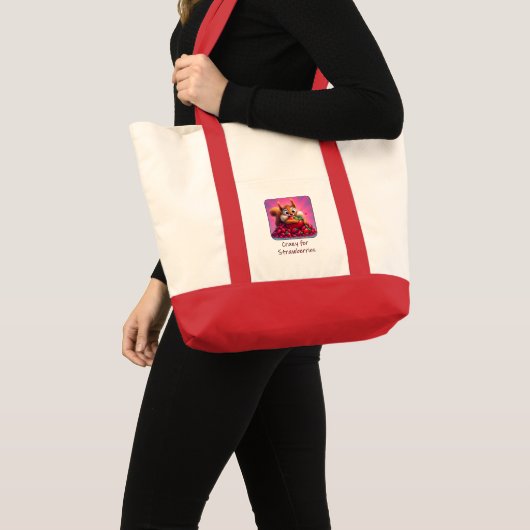 Fluffy eekhoorn “Gek van aardbeien”, grappig  Tote Bag (Voorkant (product))