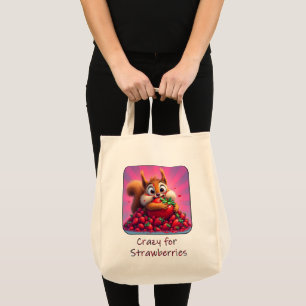 Fluffy eekhoorn “Gek van aardbeien”, grappig  Tote Bag