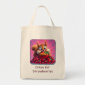 Fluffy eekhoorn “Gek van aardbeien”, grappig Tote Bag (Voorkant)