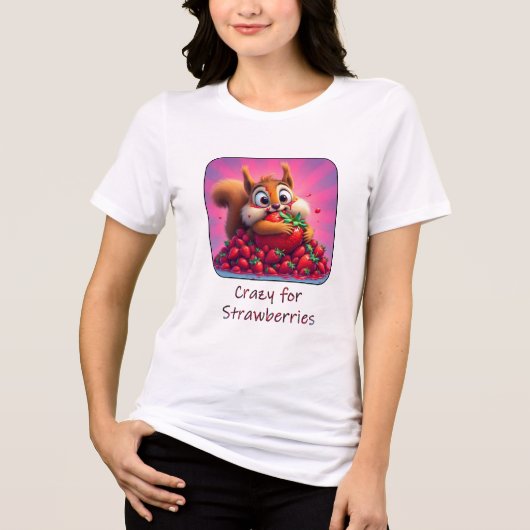 Fluffy Eekhoorn “Gek van Aardbeien”, grappig Tri-Blend Shirt (Voorkant)