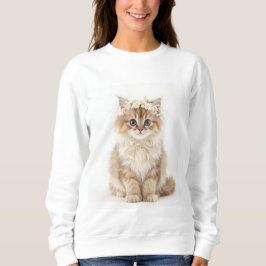"Fluffy Flower Crown Cat Sweatshirt" Trui