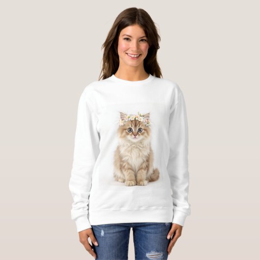 "Fluffy Flower Crown Cat Sweatshirt" Trui (Voorkant volledig)