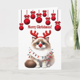 Fluffy Funny Cat Christmas Kaart