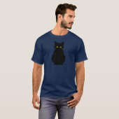 Fluffy Geel-Eyed Zwart Kat Halloween T-shirt (Voorkant volledig)