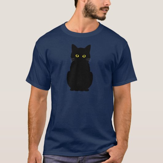 Fluffy Geel-Eyed Zwart Kat Halloween T-shirt (Voorkant)