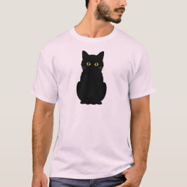 Fluffy Geel-Eyed Zwart Kat Halloween T-shirt