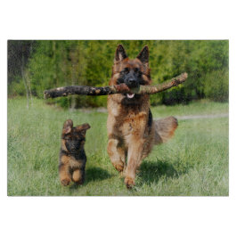 Fluffy German Shepherd Dog and Puppy Snijplank