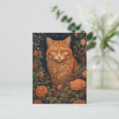 Fluffy Ginger Cat in de bloemen Briefkaart (Staand voorkant)