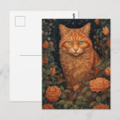Fluffy Ginger Cat in de bloemen Briefkaart (Voorkant / Achterkant)